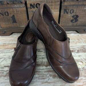 Clarks Artisan Women’s Brown Leather Comfort Loafers Side Zip Wedge Shoes 8M